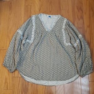 Old Navy Blouse Large Black Multicolor Floral Long Peasant Sleeve Top